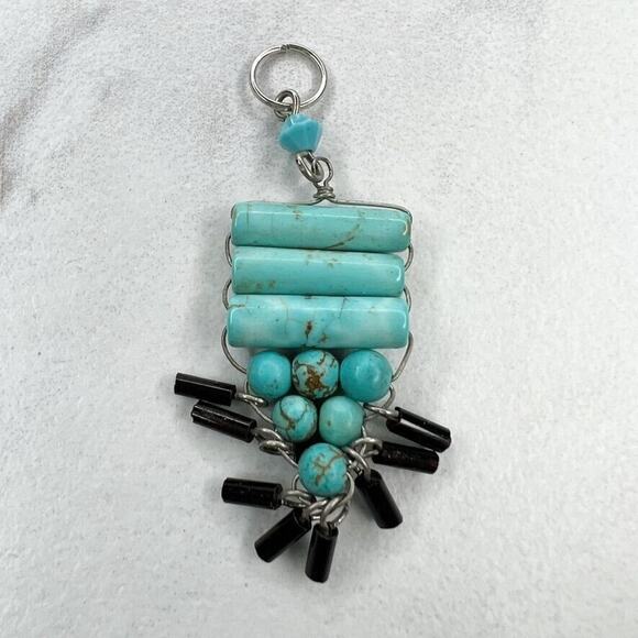 Silver Tone Faux Turquoise Ladder Beaded Upcycled Pendant - Picture 3 of 3